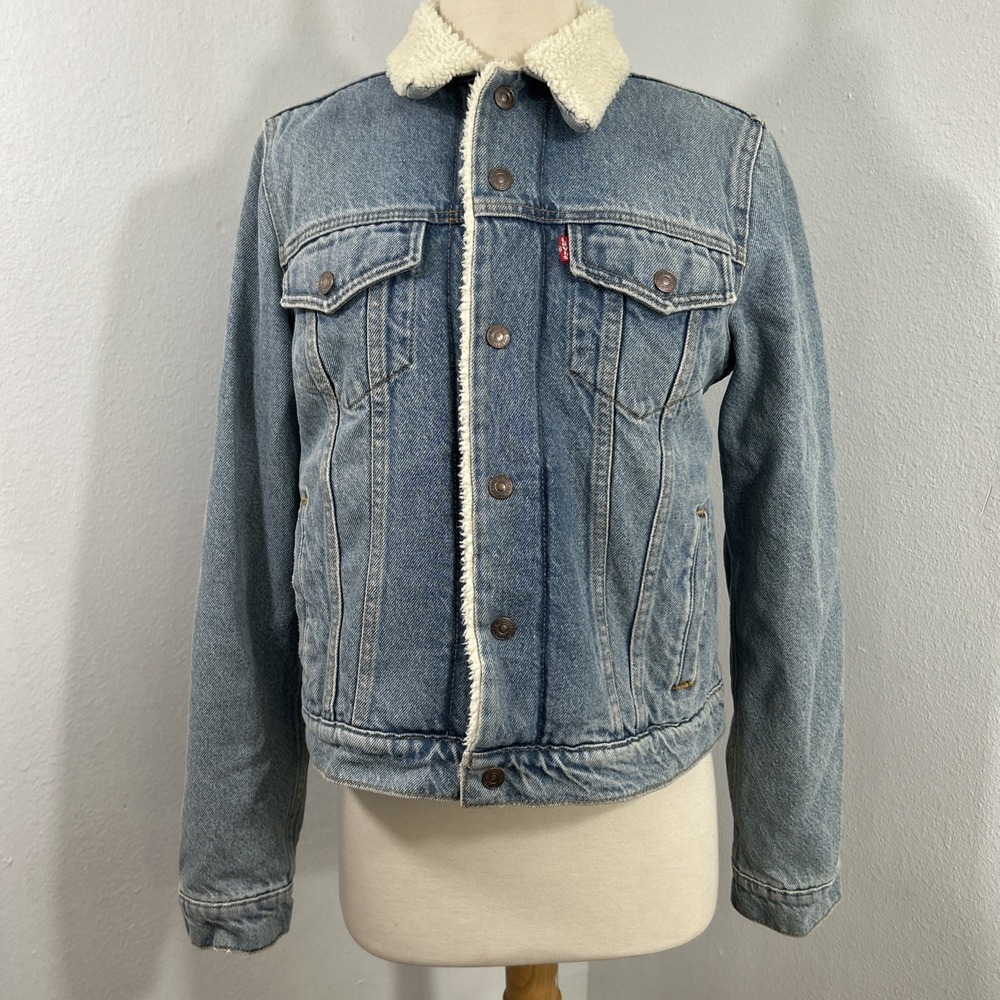 Levis‎ Jacket Womens S Sherpa Lined Denim Trucker Blue Jean Western Ranchcore